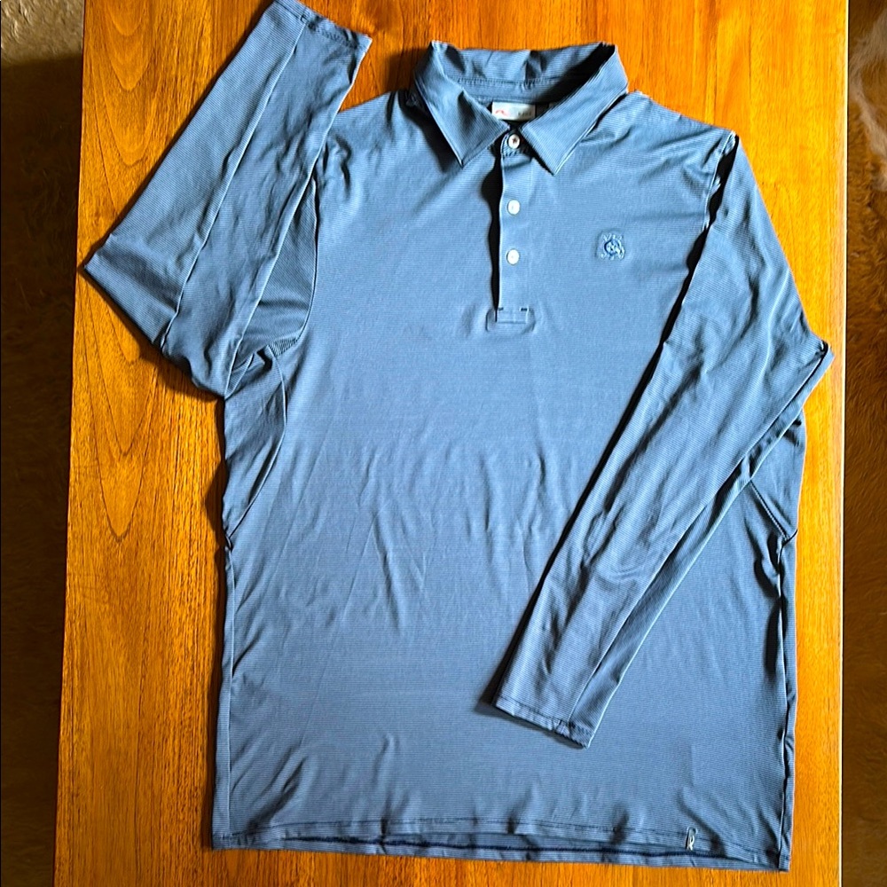KJUS Men Soren Polo. Long Sleeve. Navy/Grey. Size 56/2XL